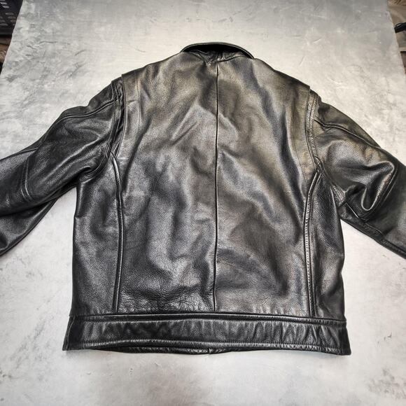 Pepsi Jacket Mens Large Black Genuine Leather Bomber Quilted Lined Snap Front - Picture 7 of 8